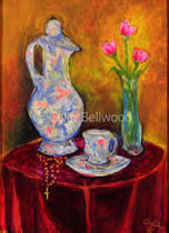 Coffee Pot and Cup and Flowers 